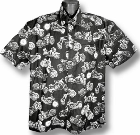 Black Motorcycle Hawaiian shirt- Made in USA- 100% Cotton